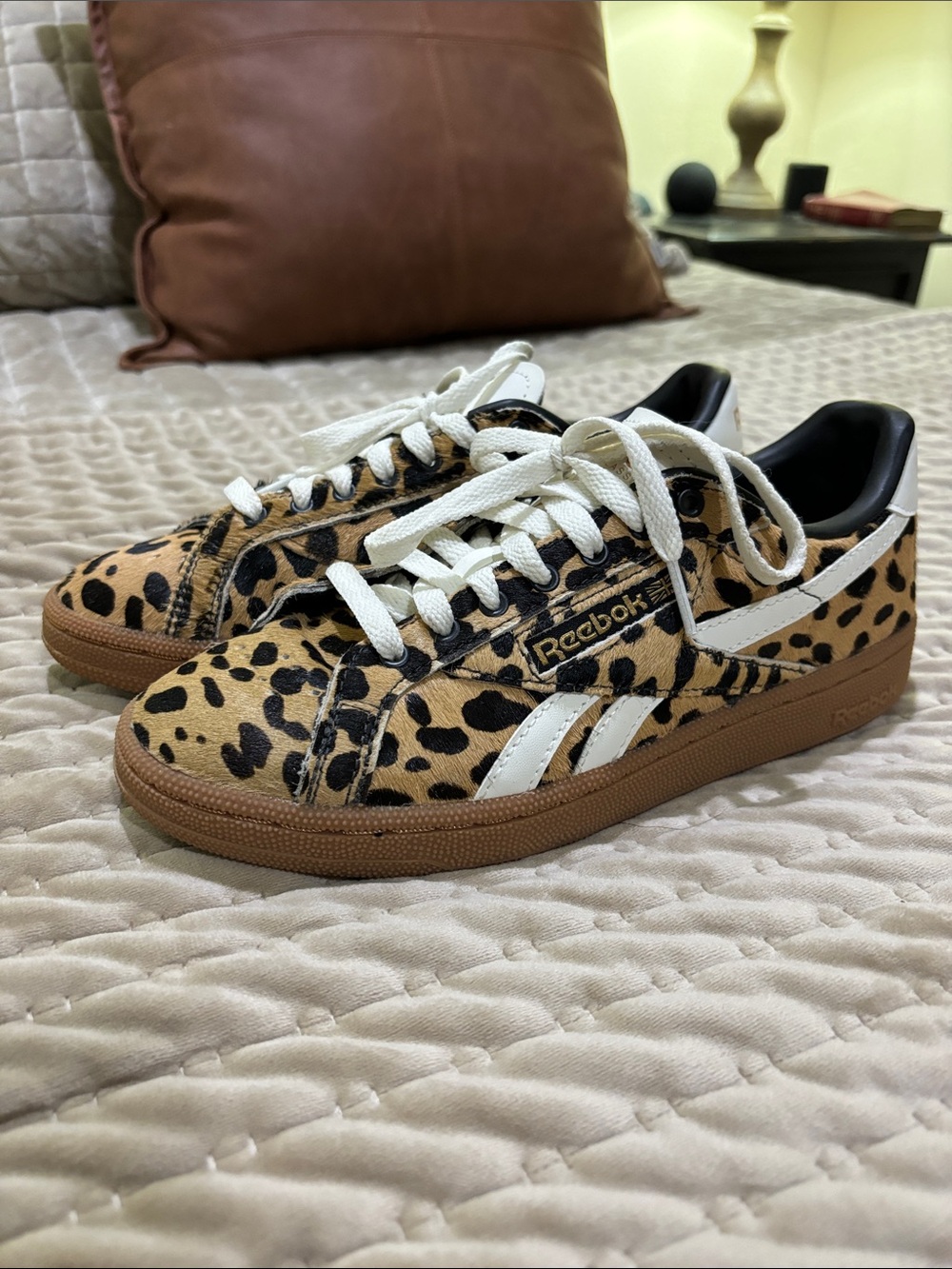 Reebok Women's Leopard-Print Sneakers in Tan, Black & White